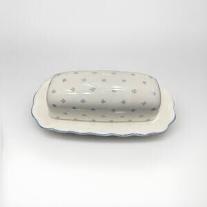 Nikko American Country Forget-Me-Not Butter Dish w/ Cover Blue Floral